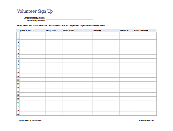 Sign Up Sheet Template