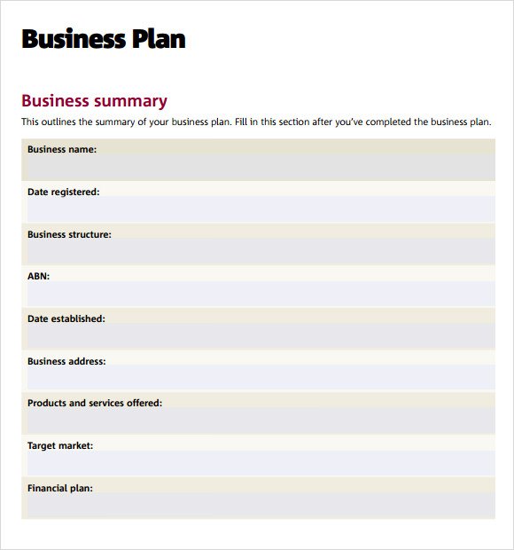 Sample Business Plan Templates Sample Templates