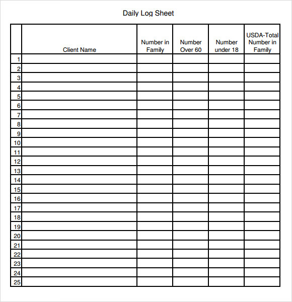 Daily Log Sheet Template Free Pdf