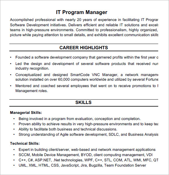 Project Manager Resume 6 Samples Examples Format Sample Templates