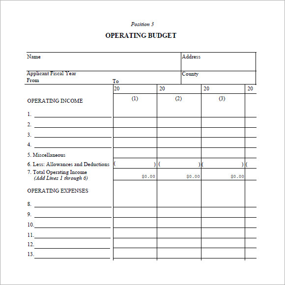 Operating Budget Template 7  Free Samples Examples Format