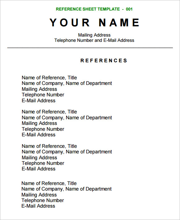 Reference page for resume layout