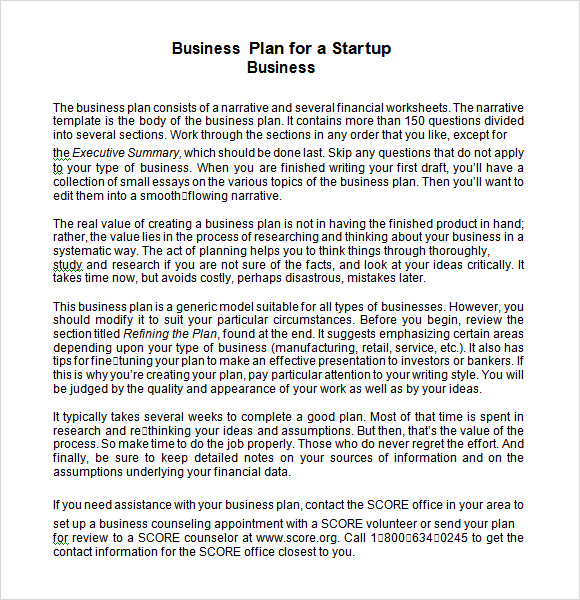 startup business plan sample documents