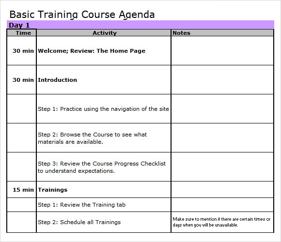 Training Agenda 8+ Free Samples, Examples, Format