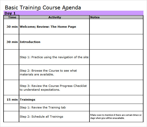 Training Agenda Template