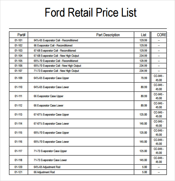 Price Sheet Template 9+ Free Samples , Examples , Format