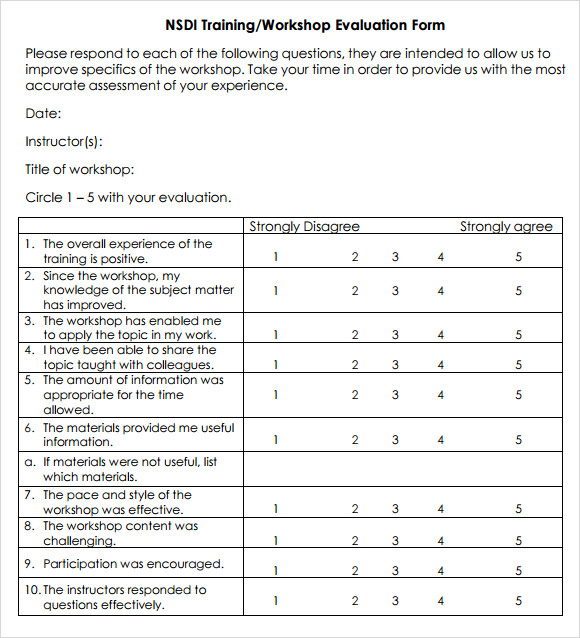 Workshop Evaluation Form Free Samples Examples Format