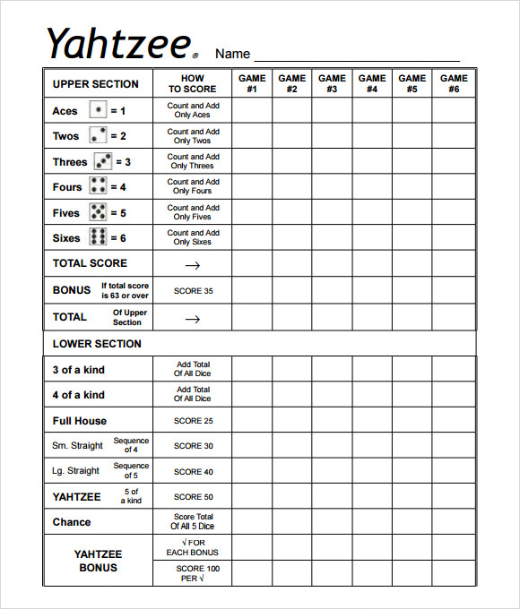 Sample yahtzee score sheet 8+ Free Documents in PDF, XLS