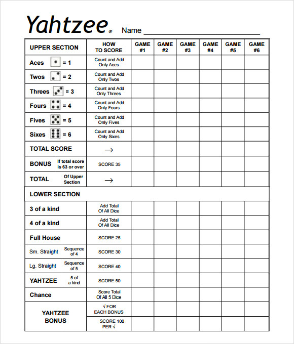 Free Printable Yahtzee Score Sheets Pdf