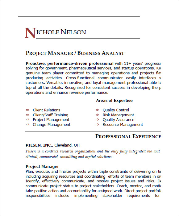 project manager resume pdf