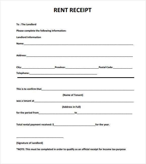 Sample rent receipt form   printable receipt for rent