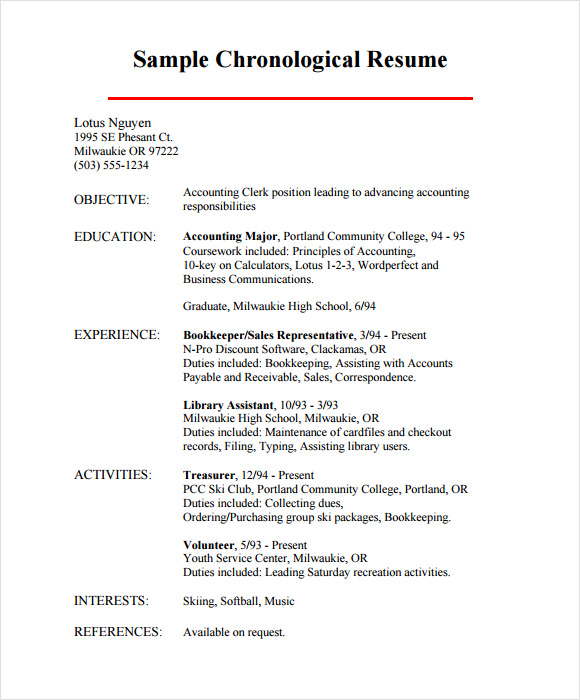 Chronological Resume 9 Samples Examples Format 