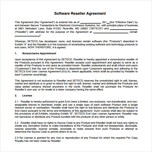 Reseller Agreement 8  Free Samples Examples Format