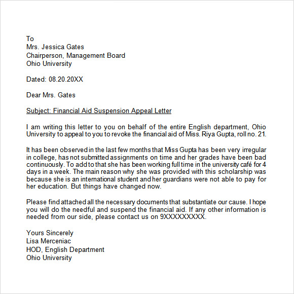 Grade Appeal Letter Example