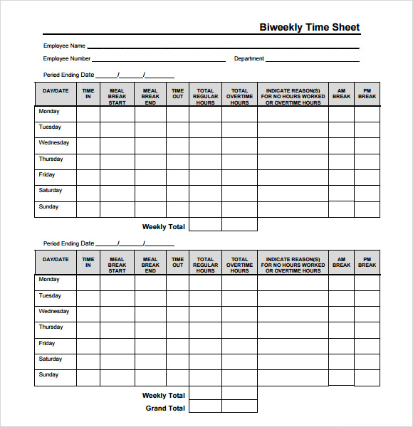 Biweekly Timesheet Template 7  Free Samples Examples Format