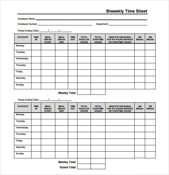 work schedule bi weekly template