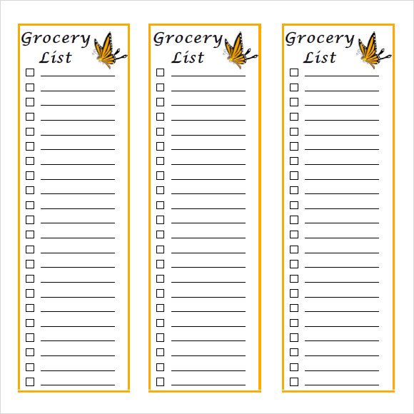 Printable Grocery List Template Word Printable Templates