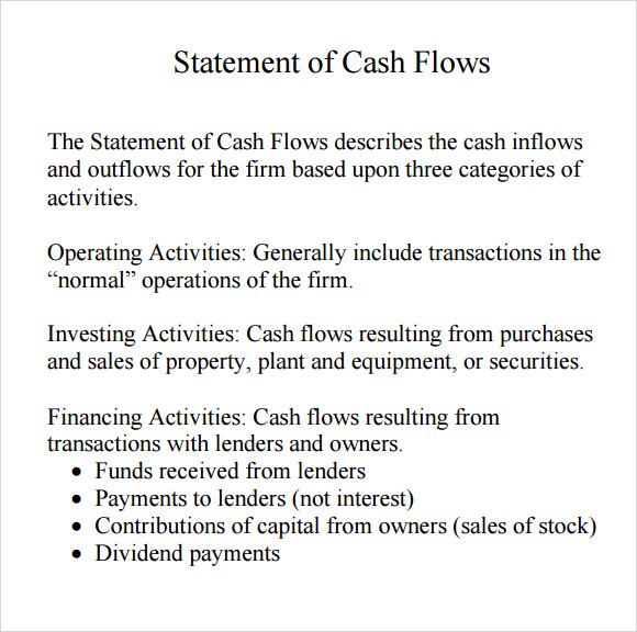 cash flow statement format pdf