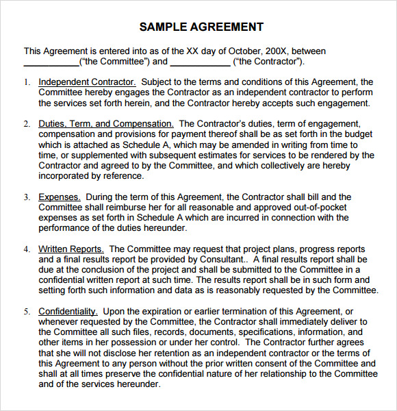 Contractual Agreement Free Samples Examples Format Sample