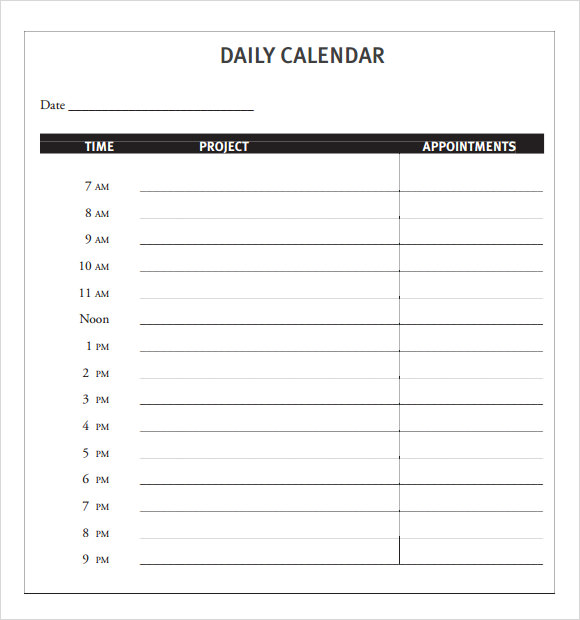 Daily Calendar Appointment Template