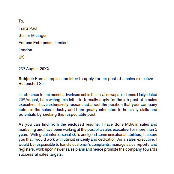 formal letter application