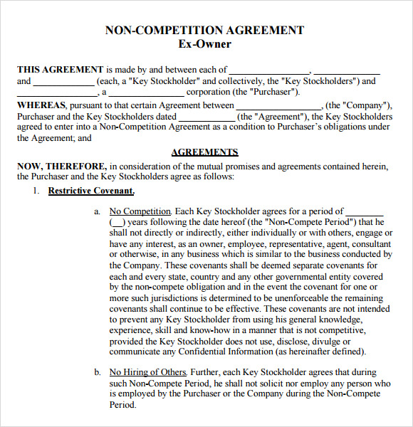 Non Compete Agreement 7  Free Samples Examples Format Sample