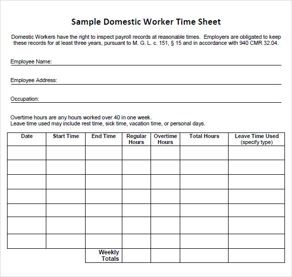 Blank Timesheet Template 8  Free Samples Examples Format