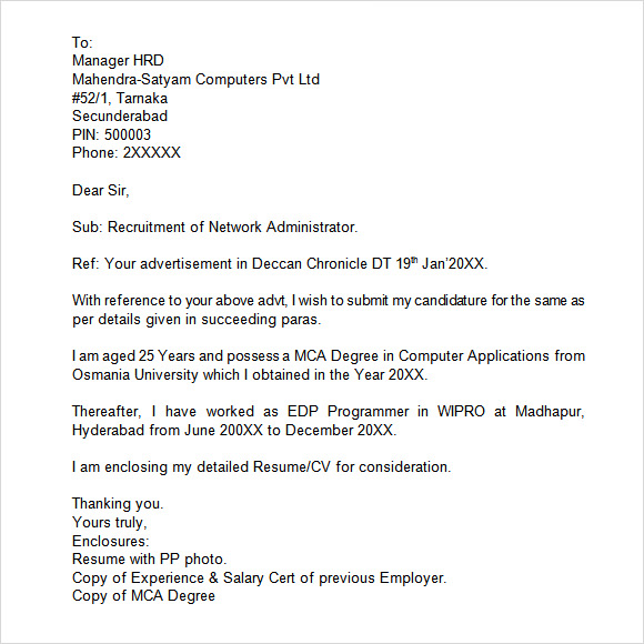 Example of business application letter