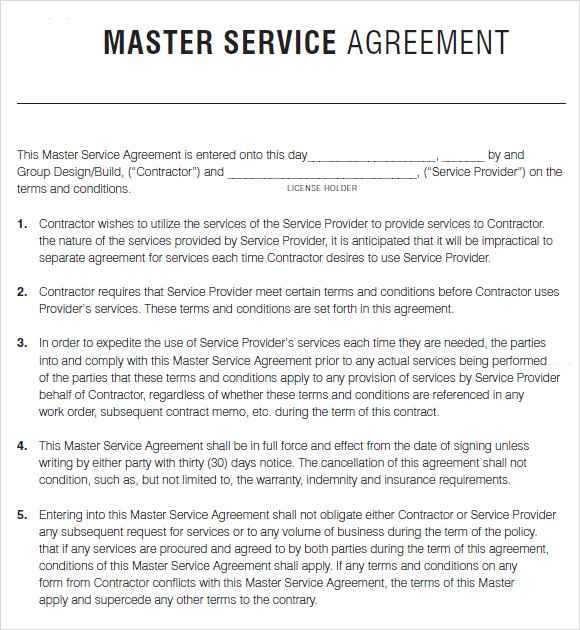 Master Service Agreement 8 Free Samples Examples Format Sample