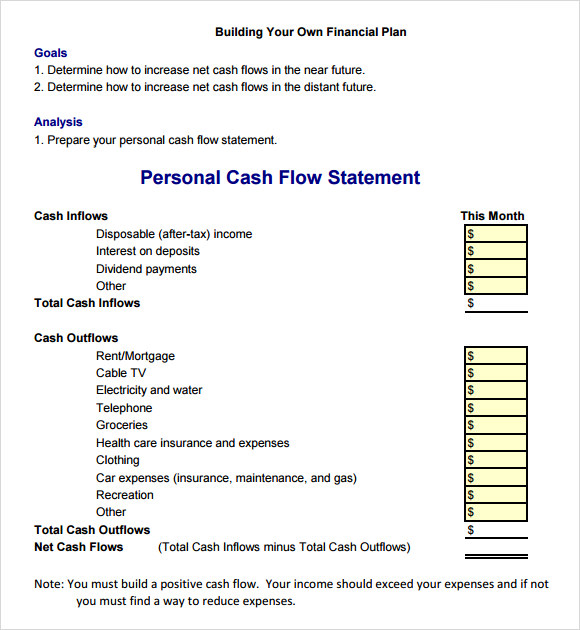 cash flows statement template