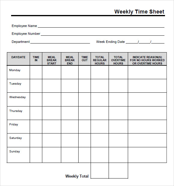 Free Printable Weekly Timesheet Template Timesheet Template Time Sheet