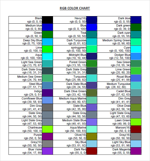 FREE Sample RGB Color Chart Templates In PDF