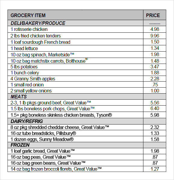 Grocery List Template  9+ Free Samples, Examples, Format