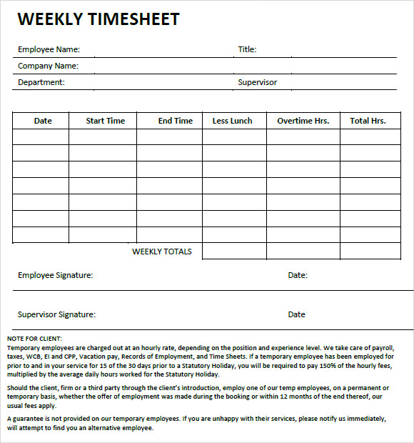 weekly timesheet template one employee
