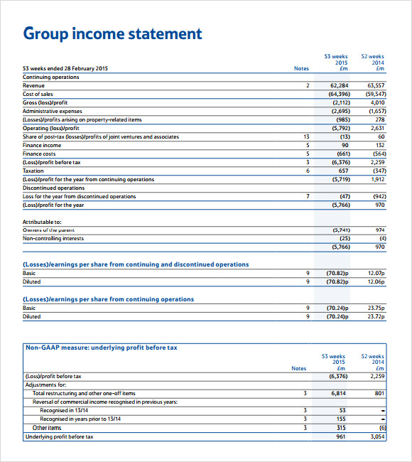 Income Statement Form