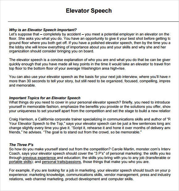 Business Plan Elevator Speech