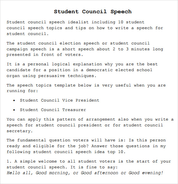 Sample essay for student council