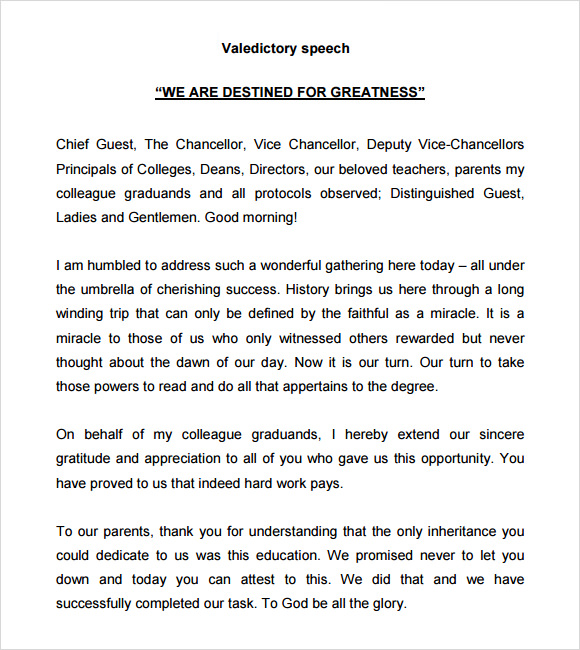 Valedictorian Speech Example - 11+ Download Free Documents in PDF