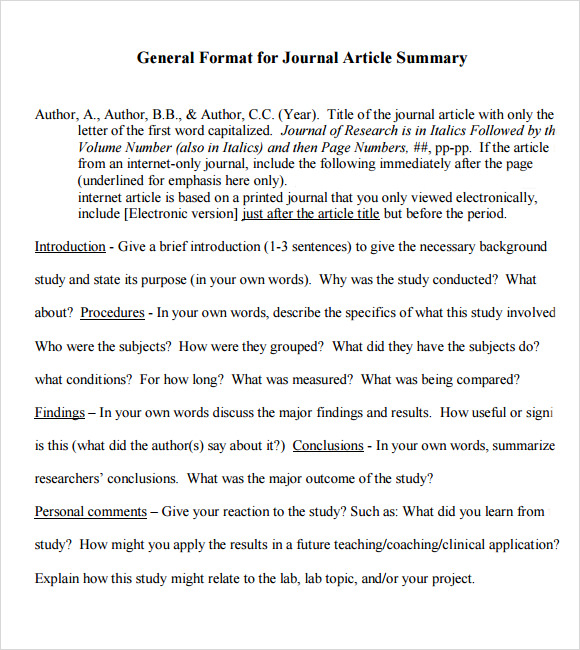 Article Summary Template 7 Download Documents In PDF Sample Templates