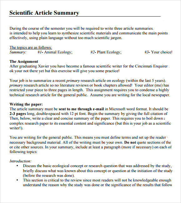 Article Summary Template 7 Download Documents In Pdf Sample Templates