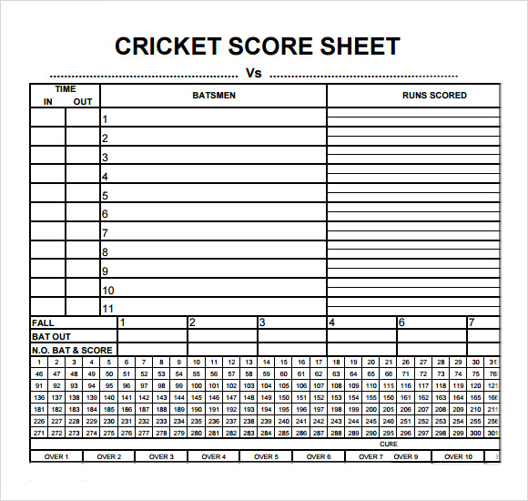 Sample Cricket Score Sheet 7+ Documents in PDF
