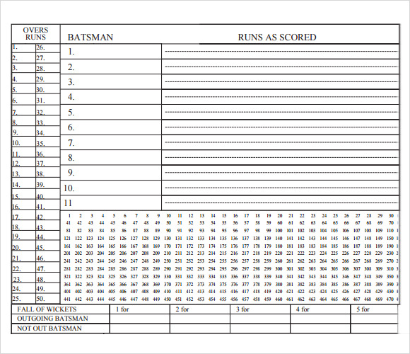 simple cricket score sheet