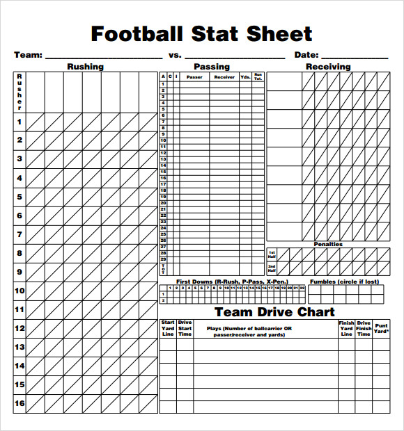 Blank Football Stat Sheet Template Pdf