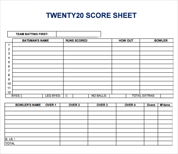 cricket score sheet 12 overs pdf