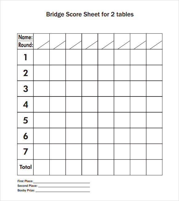 Sample Bridge Score Sheet 9 Free Documents In PDF