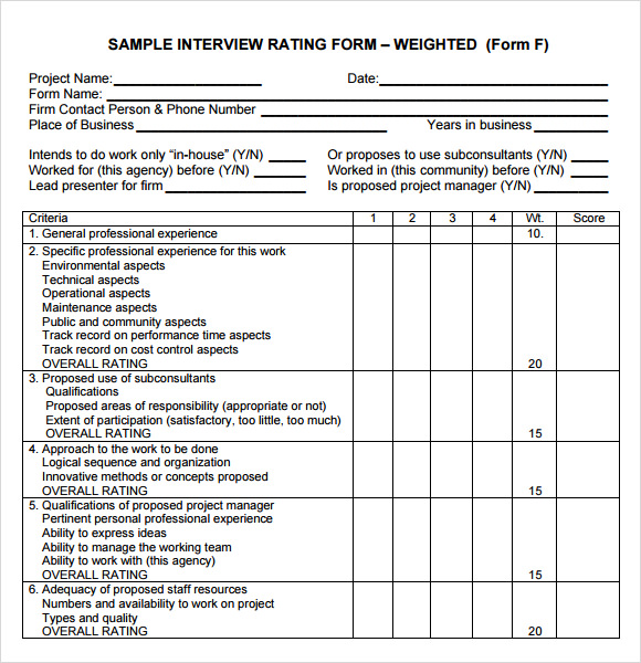 Sample Interview Score Sheet 9  Free Documents in PDF