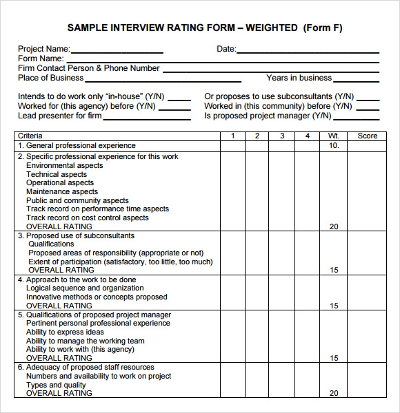 Sample Interview Score Sheet 9 Free Documents In PDF