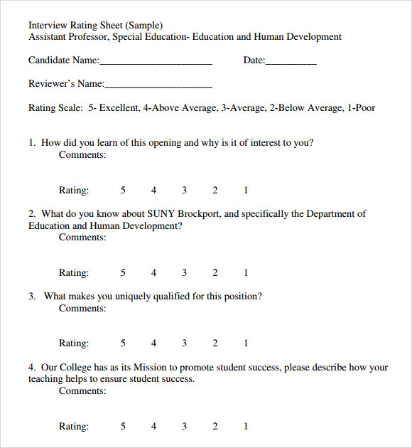 Interview Score Sheet Template DocTemplates