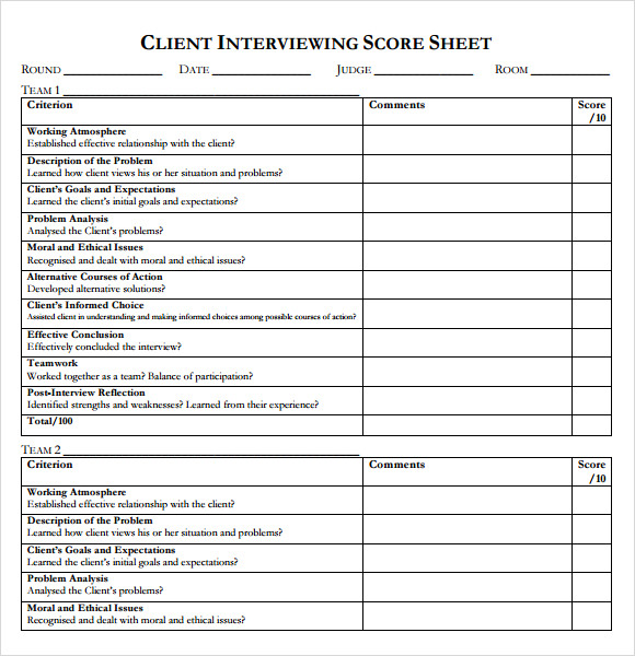 Sample Interview Score Sheet - 9+ Free Documents in PDF