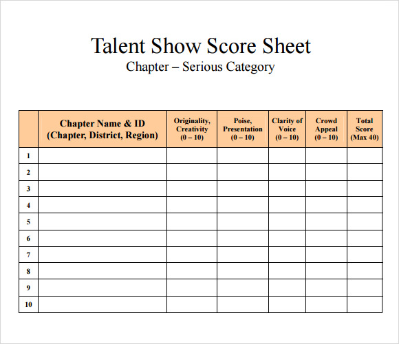 Printable Judges Score Sheet Template